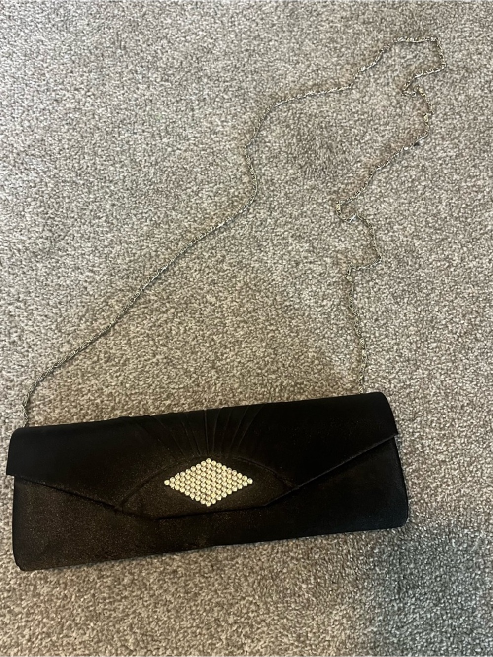 Bijoux Terner Black Satin Clutch with Rhinestone Detail